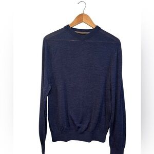 Jon Randall Collection Men's 100% Fine Merino Wool Sweater Blue V Neck Medium M